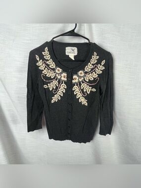 Tabitha Embroidered Beaded Coquette Floral Cardigan Women’s XS Cottage